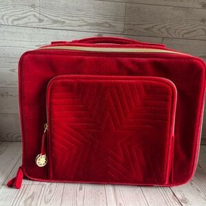 NEW Estée Lauder Red Velvet Quilted Star Cosmetic Train Case Makeup Bag